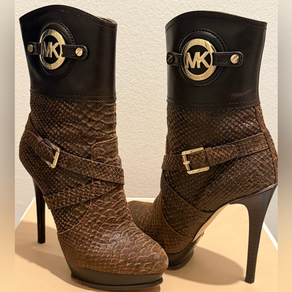 Michael Kors Stockard Bootie – Mocha Snakeskin Leather (Size 8M)